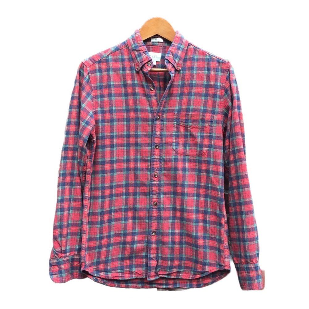 J Crew Slim Brushed Twill Plaid Shirt Mens S Small Red Multicolor Plaid